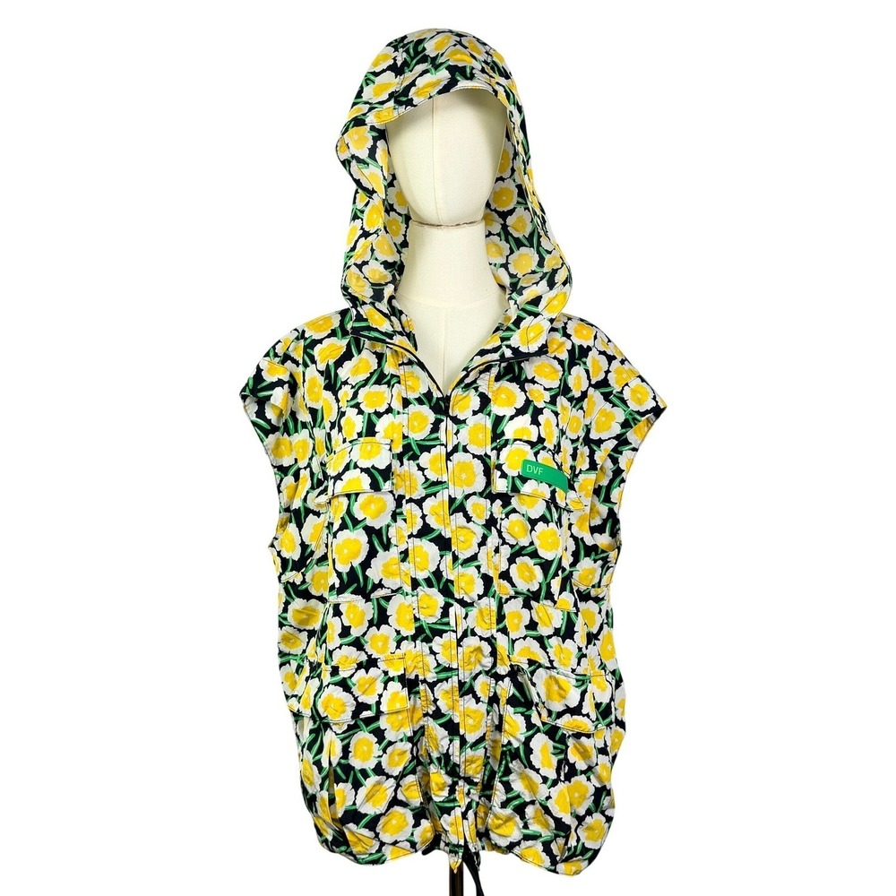 Diane Von Furstenberg Yellow White Green Floral Hooded Vest